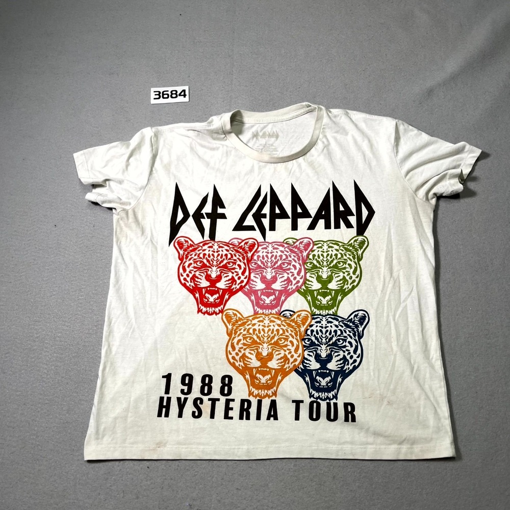Def Leppard 1988 T Shirt Mens Large White Hysteria Tour Graphic Leopard Print